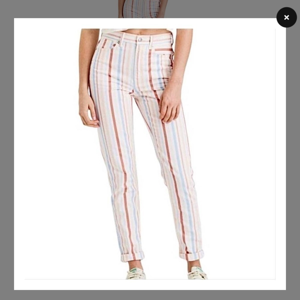 American Eagle Outfitters White Striped Straight Leg mom Jeans